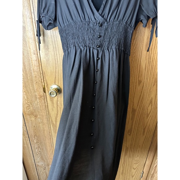 Shein Curve Black Smocked Waist V-Neck Midi Dress Short Puff Sleeve Plus 0XL - Picture 4 of 4